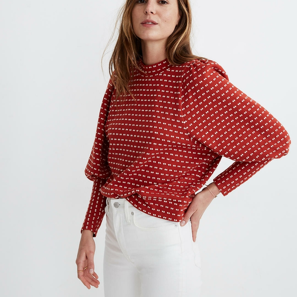 NWT Madewell Puff-Sleeve Top in Bow Tie Jacquard S